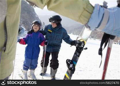 Family Skiing in Ski Resort