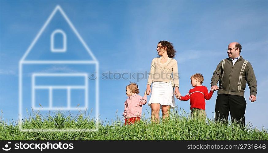 family standing grass