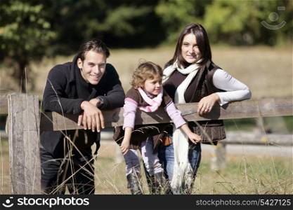 Family strolling in the countryside