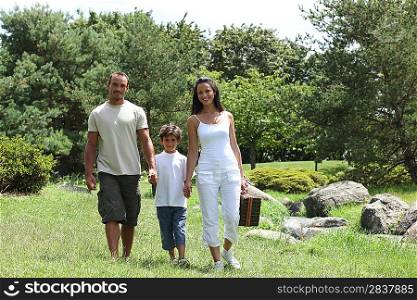 Family strolling in the park