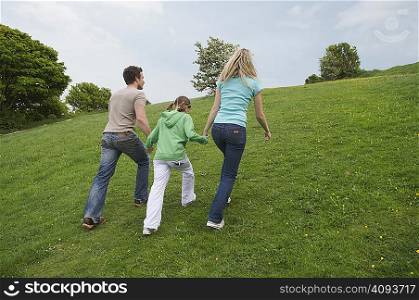 Family walk up hill