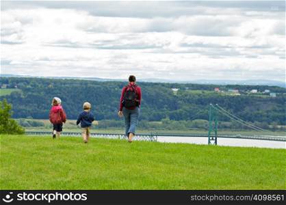 Family walking in a beautiful scenery