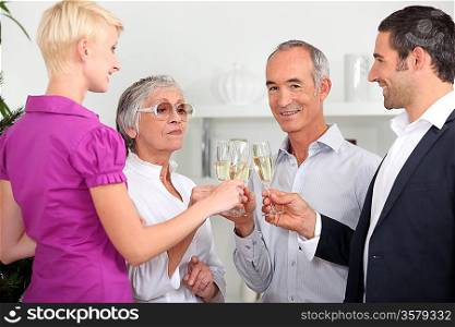 Family with champagne glasses