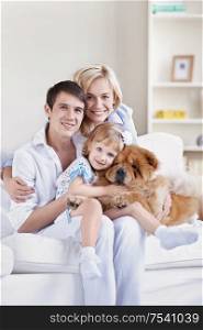 Family with pets at home