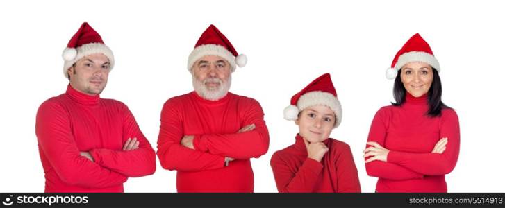 Family with red clothes in Christmas isolated over white background