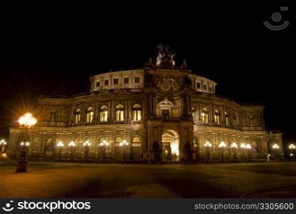 famous and beautiful Semperoper in Dresden at night
