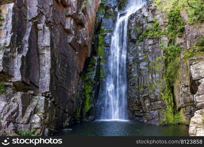 Famous and paradisiacal waterfall of Veu da Noiva  Veil of the Bride  located in Serra do Cipo in the state of Minas Gerais, Brazil. Famous and paradisiacal waterfall of Veu da Noiva  Veil of the Bride 