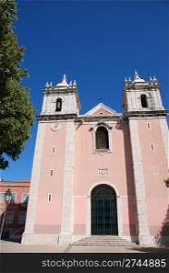 famous and pink church in Santos quarter in Lisbon