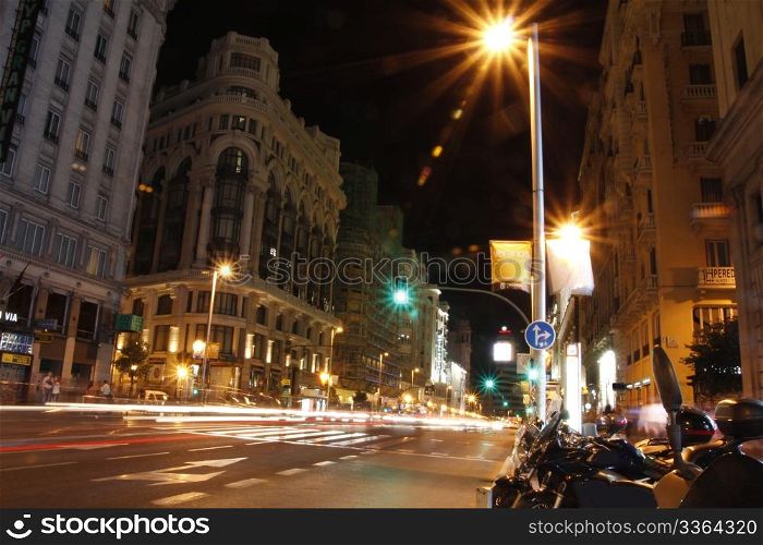 Famous and typical street of Gran Via in Madrid at night
