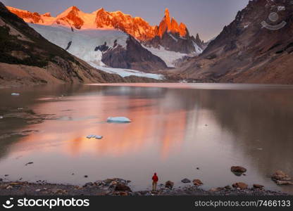 Famous beautiful peak Cerro Torre in Patagonia mountains, Argentina. Beautiful mountains landscapes in South America.