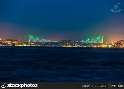 Famous Bosphorus Bridge at night from European to Asia