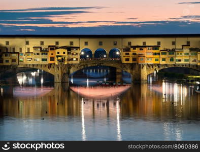 Famous bridge of Florence in the evening