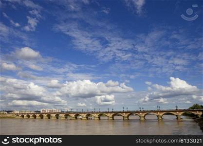 Famous bridge Pont de Pierre, Bordeaux, Aquitaine, France