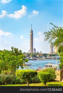Famous Cairo TV Tower on the bank of Nile river, Egypt. Cairo TV Tower