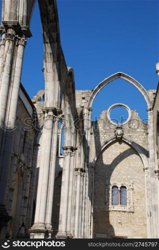 famous Carmo Church ruins after the earthquake in 1755 in Lisbon, Portugal