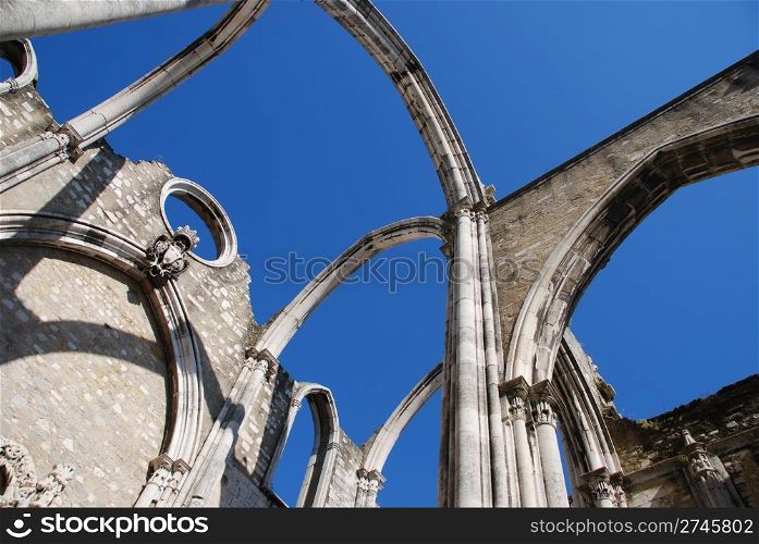 famous Carmo Church ruins after the earthquake in 1755 in Lisbon, Portugal