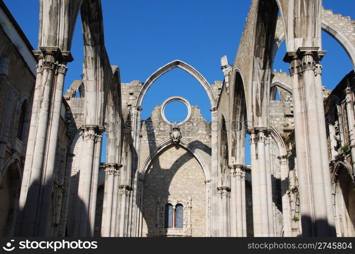 famous Carmo Church ruins after the earthquake in 1755 in Lisbon, Portugal