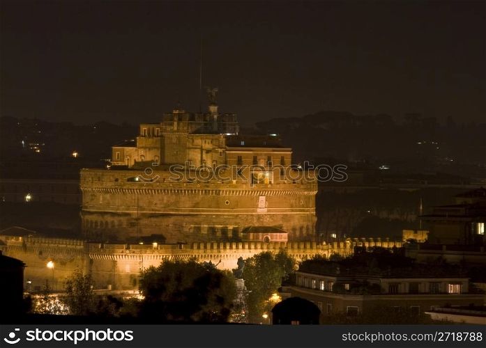 famous Castel Sant Angelo in Rome at night