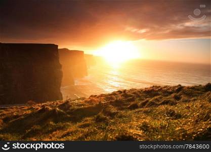 Famous cliffs of Moher at sunset in Co. Clare Ireland natural attraction