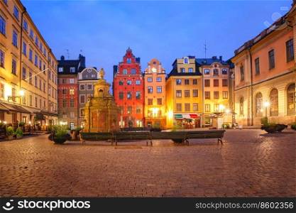 Famous colorful houses on Stortorget square, Gamla Stan in Old Town of Stockholm, the capital of Sweden. Stortorget square in Stockholm, Sweden