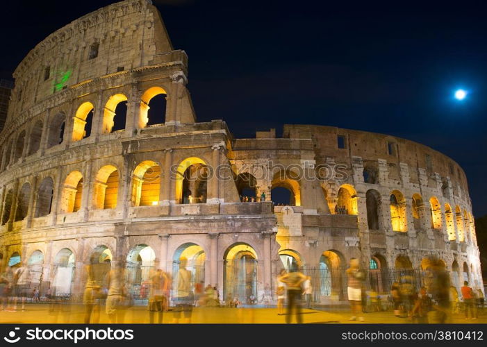 Famous Colosseum in Rome at night. Italy. Long exposure