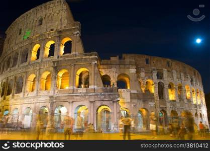 Famous Colosseum in Rome at night. Italy. Long exposure