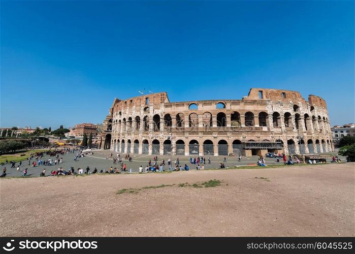 Famous colosseum on bright summer day