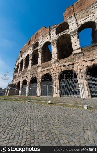 Famous colosseum on bright summer day