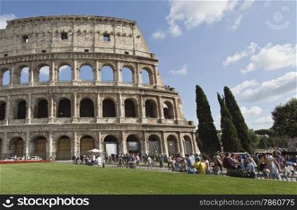 Famous Colosseum or Coliseum, also known as the Flavian Amphitheatre