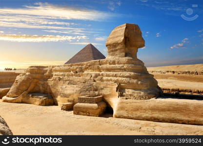 Famous egyptian sphinx in desert of Cairo