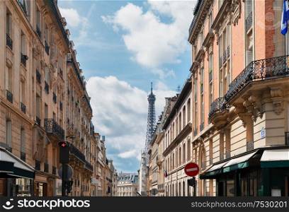 famous Eiffel Tower landmark and Paris historicalstreet, Paris France. eiffel tour and Paris street