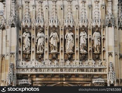 famous entrance of Gloucester Cathedral with sculptures, England (United Kingdom)