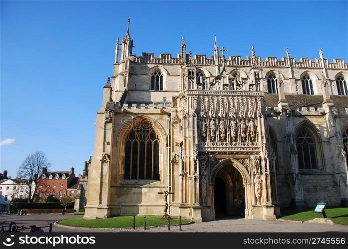 famous entrance of Gloucester Cathedral with sculptures, England (United Kingdom)