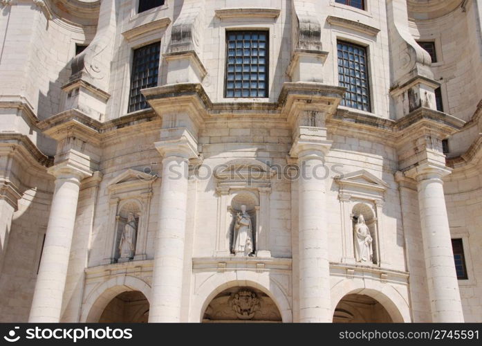 famous entrance of Pantheon or Santa Engracia church with sculptures in Lisbon, Portugal