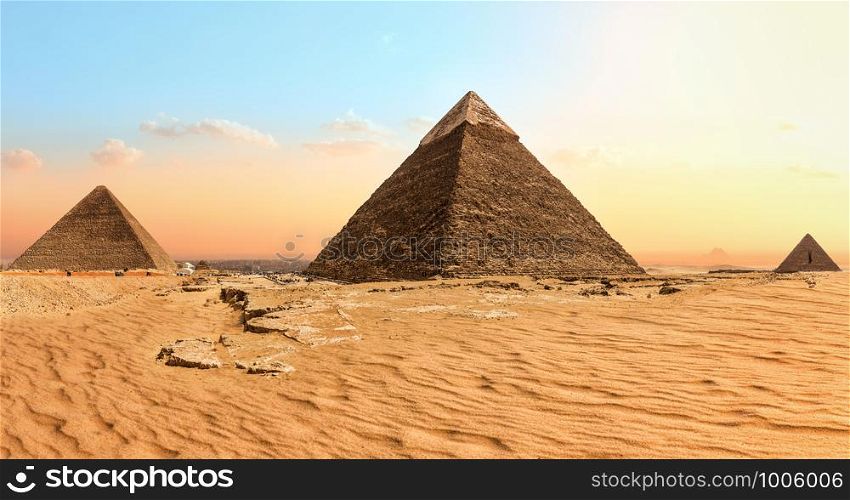 Famous Giza Pyramids in the sand desert, Egypt.. Famous Giza Pyramids in the sand desert, Egypt