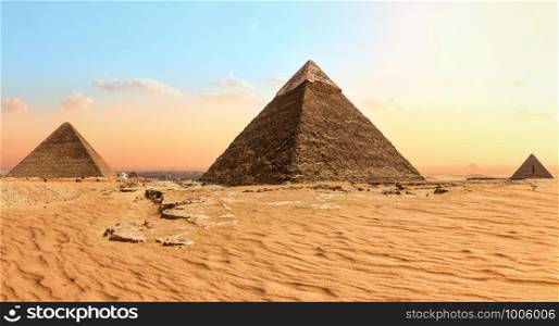Famous Giza Pyramids in the sand desert, Egypt.. Famous Giza Pyramids in the sand desert, Egypt
