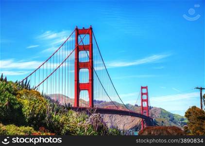 Famous Golden Gate bridge in San Francisco on a sunny day