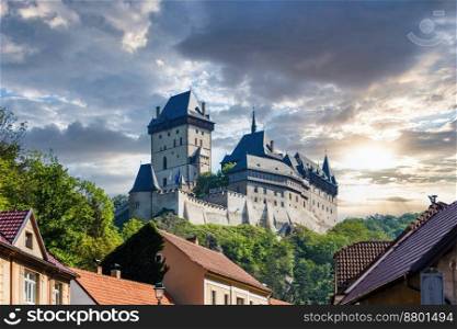 Famous gothic medieval castle of Karlstejn in the Czech republic.. Famous gothic medieval castle of Karlstejn in the Czech republic
