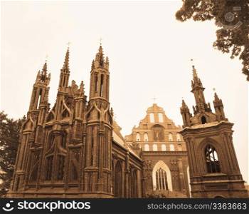 Famous Gothic St. Ann and St. Bernardin churches in Vilnius, Lithuania