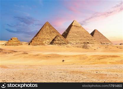 Famous Great Pyramids of Egypt, Giza, Cairo district.