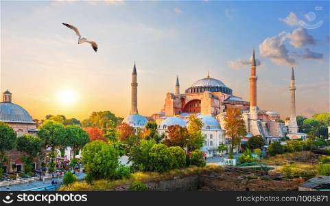 Famous Hagia Sophia in the evening sun rays, Istanbul, Turkey.. Famous Hagia Sophia in the evening sun rays, Istanbul, Turkey