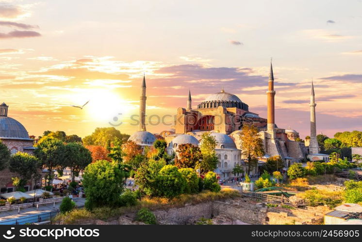 Famous Hagia Sophia of Istanbul, sunset view, Turkey.. Famous Hagia Sophia of Istanbul, sunset view, Turkey