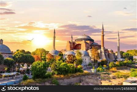 Famous Hagia Sophia of Istanbul, sunset view, Turkey.. Famous Hagia Sophia of Istanbul, sunset view, Turkey
