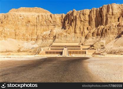 Famous Hatshepsut Temple in Luxor, main facade view, Egypt.