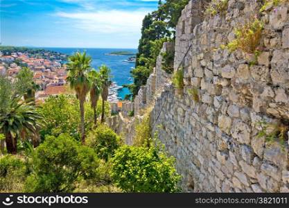 Famous Hvar island wall and harbor view, Dalmatia, Croatia