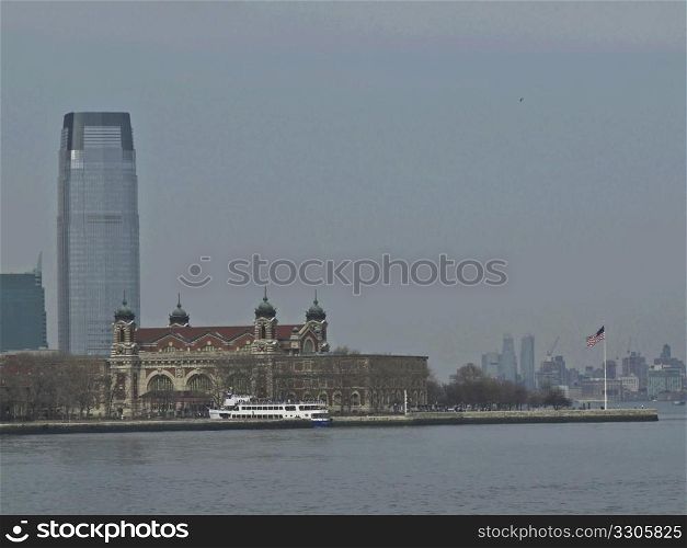 famous immgration place Ellis Island in the harbor of NYC