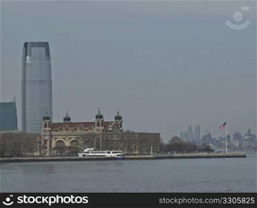 famous immgration place Ellis Island in the harbor of NYC