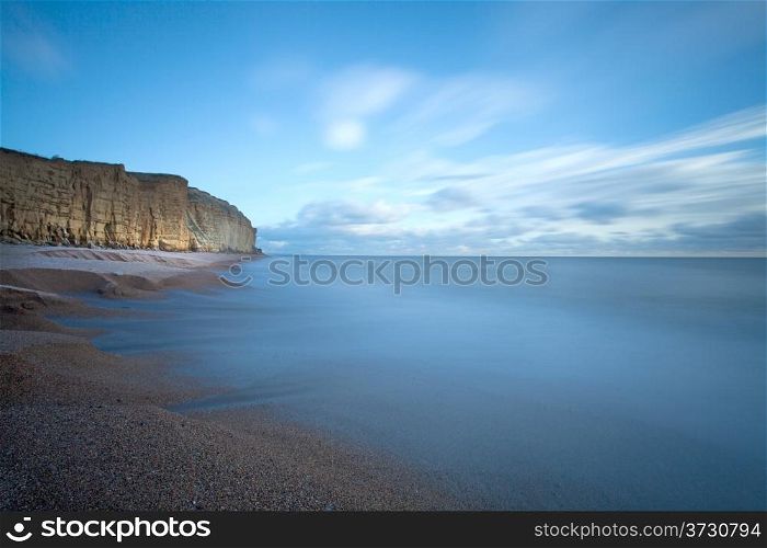 Famous Jurassic Coast Cliffs at Burton Bradstock and West Bay Dorset England