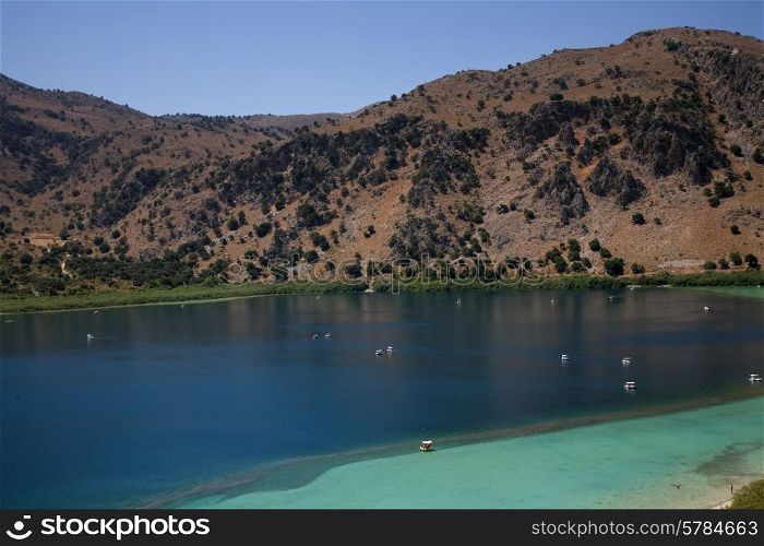 famous kournas lake at the mountains in the greek island of crete