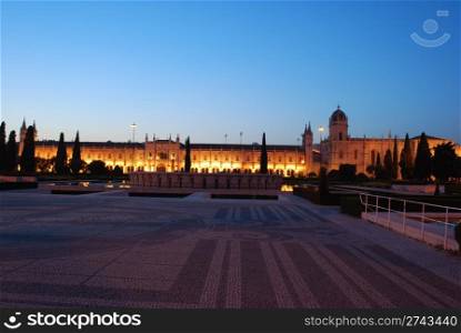 famous landmark/monument after sunset in Lisbon, Portugal